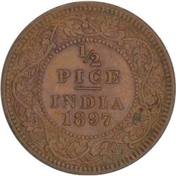 Copper Half Pice of Victoria Empress of  Calcutta Mint of 1897.