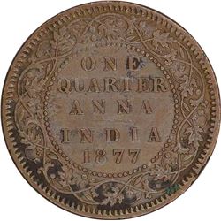 Copper Quarter Anna of Victoria Empress of Calcutta Mint of 1877.