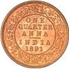 Image 1 : Copper One Quarter Anna of Victoria Empress of Calcutta Mint of 1891.