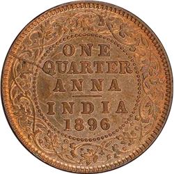 Copper One Quarter Anna of Victoria Empress of Calcutta Mint of 1896.