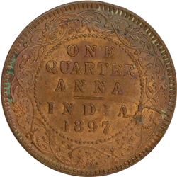 Copper One Quarter Anna of Victoria Empress of Calcutta Mint of 1897.