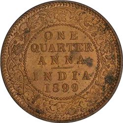 Copper One Quarter Anna of Victoria Empress of Calcutta Mint of 1899.