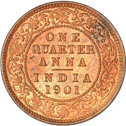 Copper One Quarter Anna of Calcutta Mint of 1901.