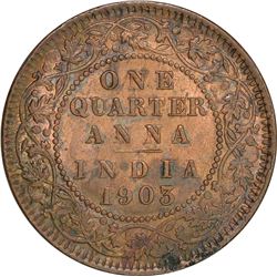 Copper One Quarter Anna of King Edward VII of Calcutta Mint of 1903.