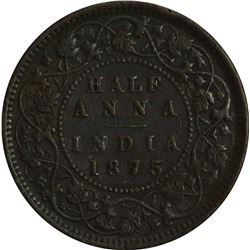 Copper Half Anna of  Victoria Queen of Calcutta Mint of 1875.