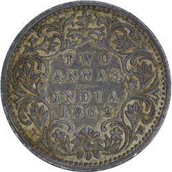 Silver Two Annas of Victoria Queen of Bombay Mint of 1862.