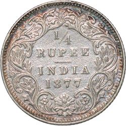 Silver Quarter Rupee of Victoria Empress of Calcutta Mint of 1877.