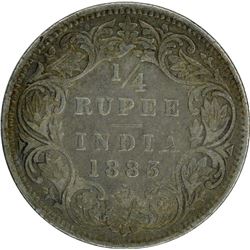 Silver Quarter Rupee of Victoria Empress of Bombay Mint of 1883.