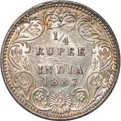 Silver Quarter Rupee of Victoria Empress of Bombay Mint of 1887.