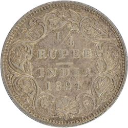 Silver Quarter Rupee of Victoria Empress of Bombay Mint of 1894.