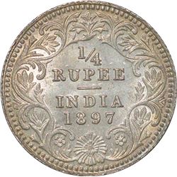 Silver Quarter Rupee of Victoria Empress of Calcutta Mint of 1897.