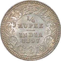 Silver Quarter Rupee of Victoria Empress of Calcutta Mint of 1897.