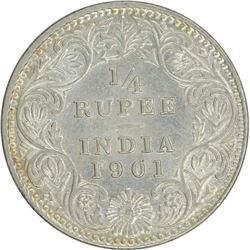 Silver Quarter Rupee of Victoria Empress of Calcutta Mint of 1901.