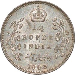 Silver Quarter Rupee of King Edward VII of Calcutta Mint of 1903.