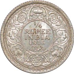 Silver Quarter Rupee of King George V of Calcutta Mint of 1916.
