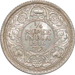 Silver Quarter Rupee of King George V of Calcutta Mint of 1916.