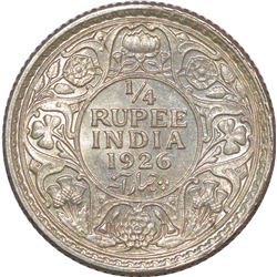 Silver Quarter Rupee of King George V of Calcutta Mint of 1926.