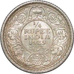 silver Quarter Rupee of King George V of Calcutta Mint of 1929.