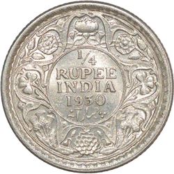 Silver Quarter Rupee of King George V of Calcutta Mint of 1930.