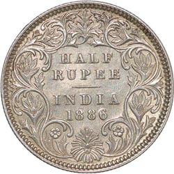 Silver Half Rupee of Victoria Empress of Calcutta Mint of 1886.