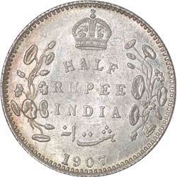 Silver Half Rupee of King Edward VII of Bombay Mint of 1907.