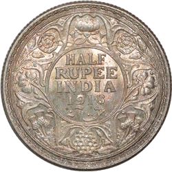 Silver Half Rupee of King George V of Bombay Mint of 1918.