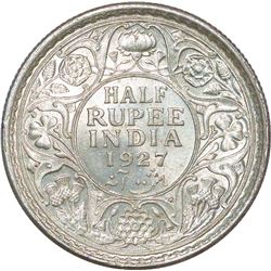 Silver Half Rupee of King George V of Calcutta Mint of 1927.