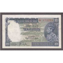 Bank Note of Ten Rupees of King George VI of 1938.