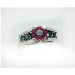 PINK SAPPHIRE RD 1.69CT,  14K W/G RING 7.83GRAM / ALEXANDRITE RD0.63CT