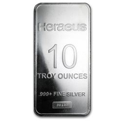 10 oz Heraeus Silver Bar  (Pressed)