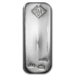 100 oz Johnson Matthey Silver Bar .999 Fine