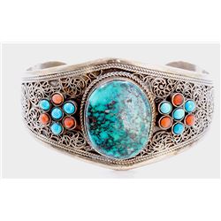 Antique Design Sterling Silver .925 Turquoise Bangle 59.08g