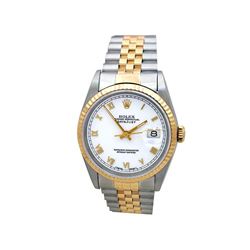 36mm Gents Rolex 18k Gold & Stainless Steel Oyster Perpetual Datejust Watch. White Dial. 18k Yellow 