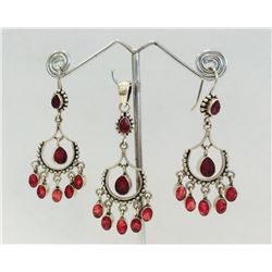 Sterling Silver .925 Ruby Corrundum Set (Ear & Pendant) 20.25g