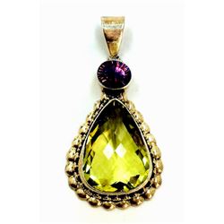 Sterling Silver .925 Lemon Quartz w/ Mystic Topaz Pendant