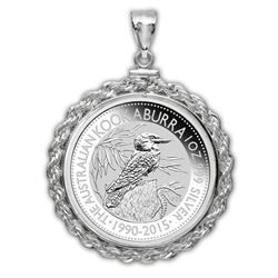 2015 1 oz Silver Kookaburra Pendant (Rope-ScrewTop Bezel)