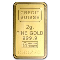 2 gram Statue of Liberty Credit Suisse Gold Bar (In Assay)