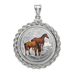 2014 1/2 oz Silver Colorized Horse Pendant (Screw-Top Rope Bezel)