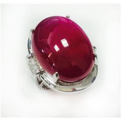 RUBY CAB 55.28CT, 14K W/G RING 11.79GRAM / DIAMOND 0.20CT