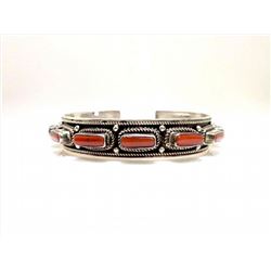 Sterling Silver .925 Red Coral Cuff Bangle