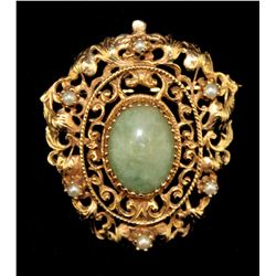 EDWARDIAN YELLOW GOLD & JADE BROOCH