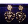 Image 2 : EARINGS - PIERCED - GOLD TONE - CLEAR RHINESTONES - HEARTS