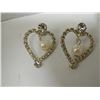 Image 2 : EARINGS - PIERCED - SILVER TONE - CLEAR RHINESTONES AND PEARL STYLE BEAD - HEARTS
