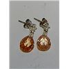 Image 2 : EARINGS - PIERCED - SILVER TONE - CLEAR RHINESTONES AND TOPAZ DROPLET