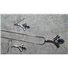 Image 1 : NECKLACE & EARING SET - SILVER TONE - BLUE SAPHIIRE ACCENTS - SHEPARD HOOKS
