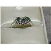 Image 1 : RING - SILVER - EMERALD & CLEAR RHINESTONES - "925"