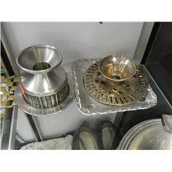 PEWTER CANDLE STICK HOLDER, ASHTRAY & DISH - PLUS TWO OTHER PIECES = 5PC