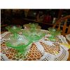 Image 1 : DEPRESSION GLASS - EMERALD GLASS -BOWL & 4 GLASSES -CRISSCROSS PATTERN