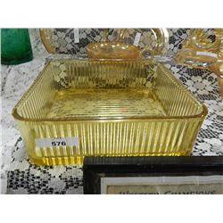 DEPRESSION GLASS - AMBER GLASS - DISH - SQUARE
