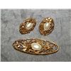 Image 1 : BROACH AND EARING SET - PIERCED - SILVER TONE WITH PEARL STYLE ACCENTS